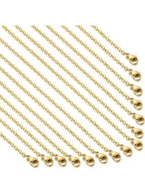 20 Pack Gold Plated Stainless Steel Necklace Chains, 20" Cable Chain for Jewelry